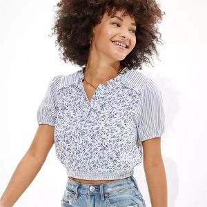 AE Cropped Smocked Blouse Medium